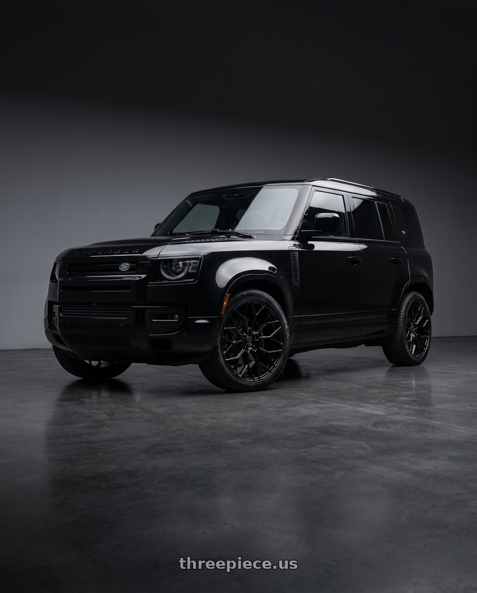 2025 Land Rover Defender 110 with DOLCE PERFORMANCE PISTA 5x114.3 19x9.5 +40 Gloss Black wheels