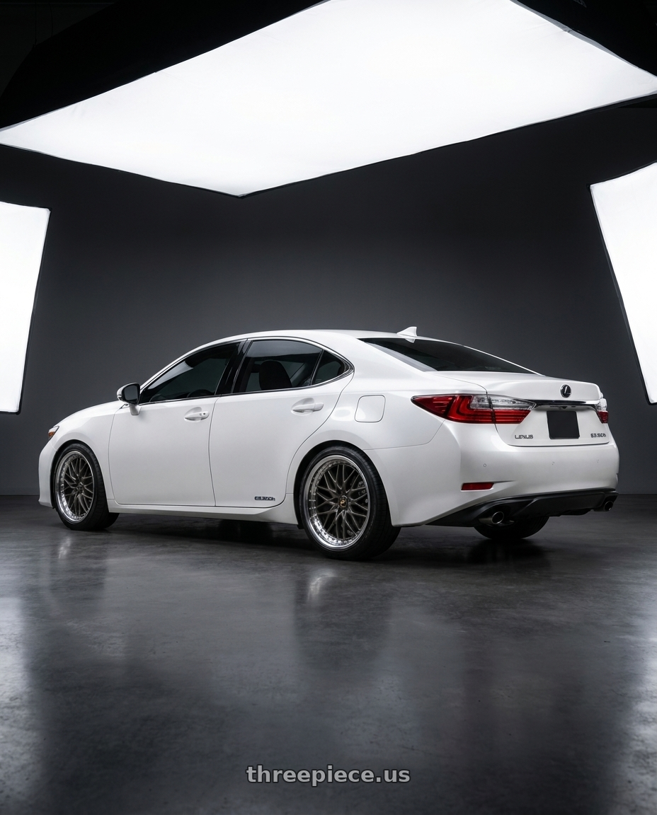 2016 Lexus ES300h with Work Vs-Xv 5x114.3 18x8.5+35 L Disk Matte Dark Gunmetal wheels rear three quarter view square tires
