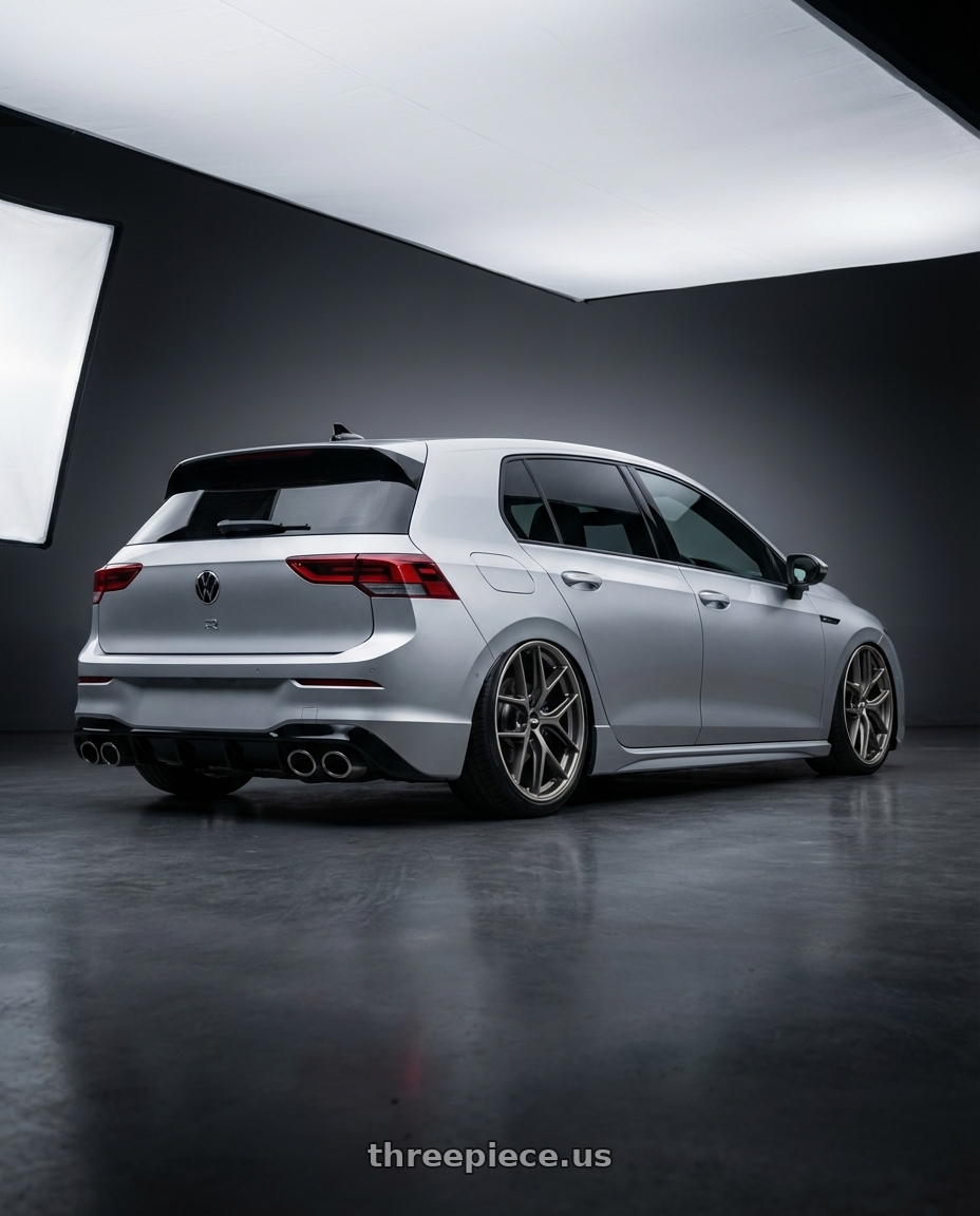 2024 Volkswagen Golf R MK8 with BBS CC-R 5x112 19x8.5+40 Satin Platinum wheels rear three quarter view slight stretch tires