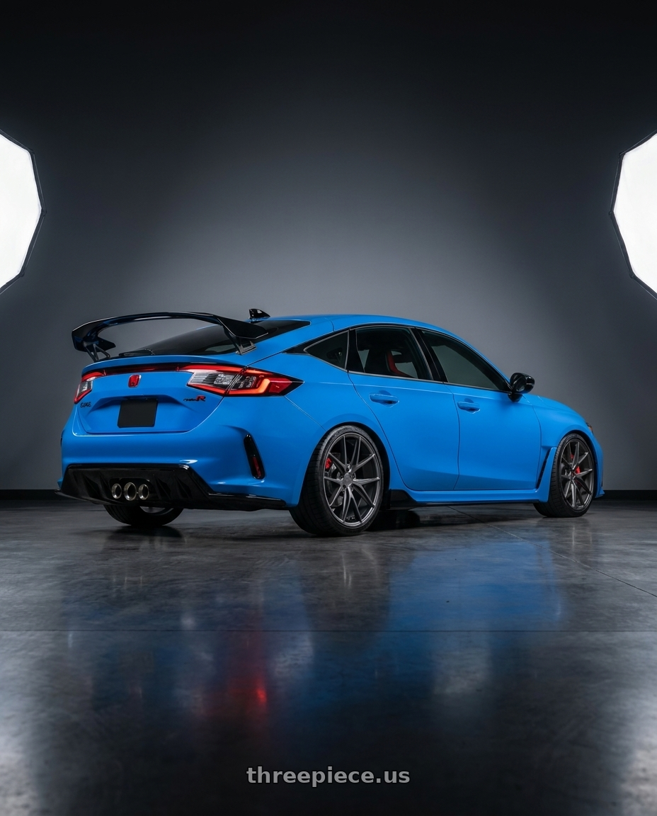 2024 Honda Civic Type R with Niche 1PC M116 MISANO 5X120 19X8.5 +35 MATTE GUN METAL wheels rear three quarter view square tires