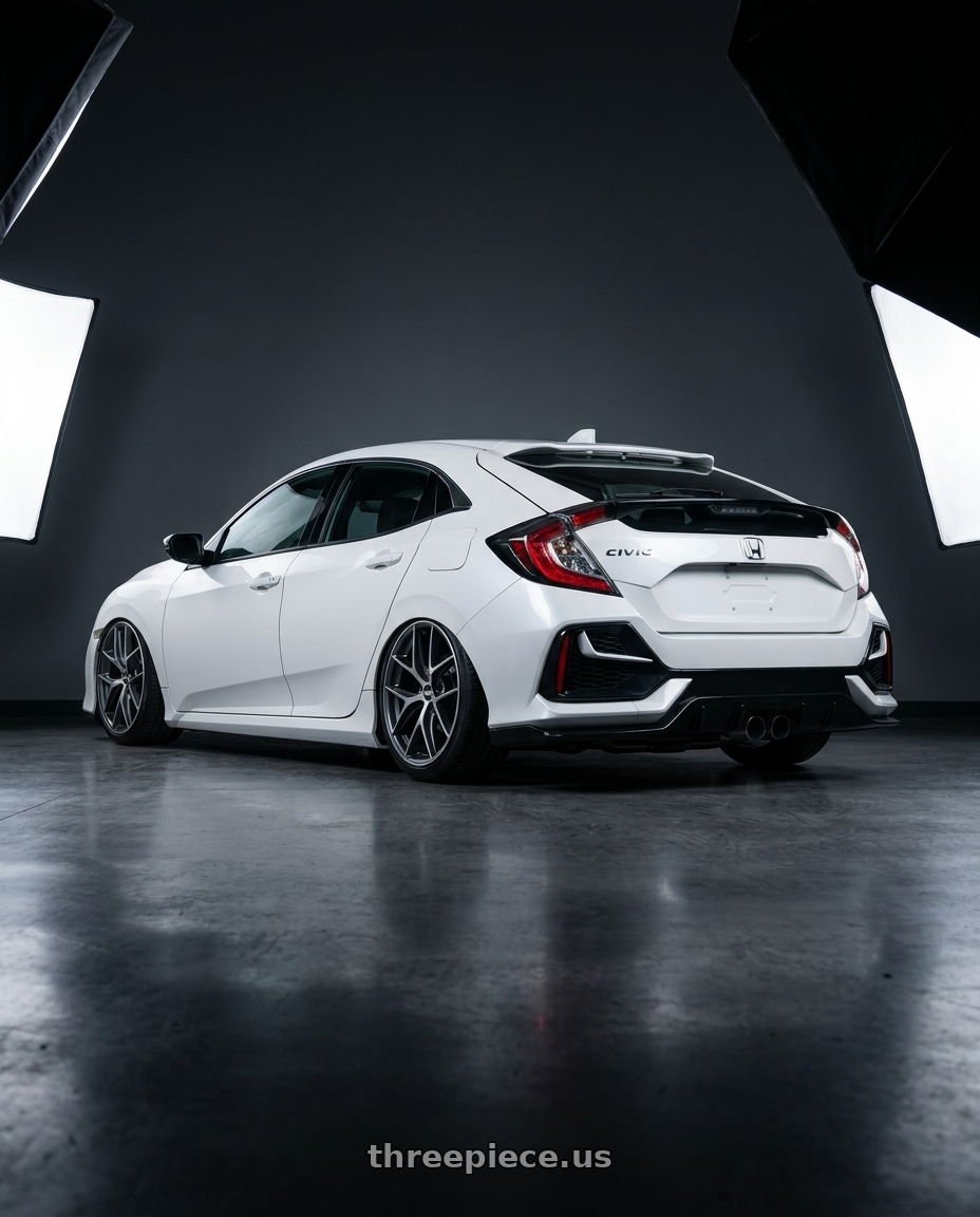2019 Honda Civic with BBS CC-R 5x114.3 19x8.5+30 Graphite w/ Diamond Cut Face wheels rear three quarter view slight stretch tires