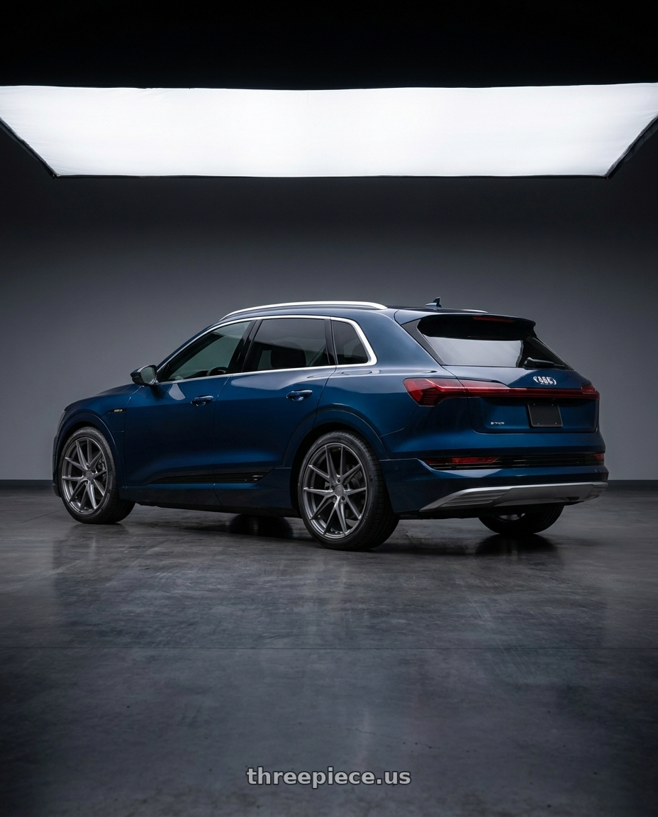 2020 Audi Etron Suv with Niche 1PC M116 MISANO 5X114.3 18X9.5 +40 MATTE GUN METAL wheels rear three quarter view square tires