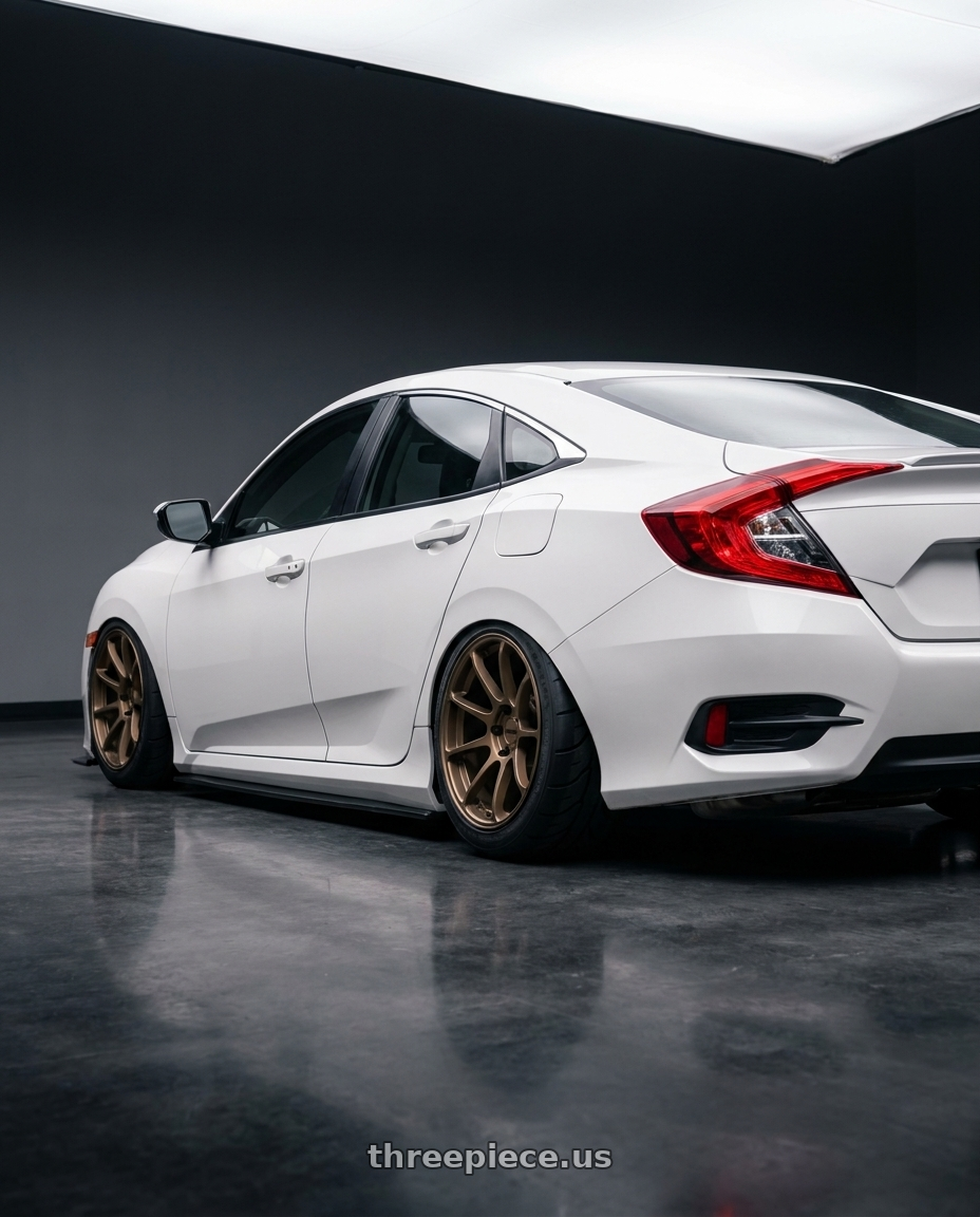 2017 Honda civic with KATANA RACING KR07 5x100 17x7.5 +40 Matte Bronze wheels rear three quarter view meaty tires