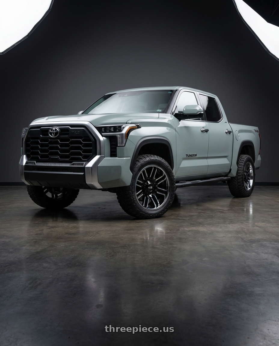 2024 Toyota Tundra with Moto Metal MO202 6X139.7 20X10 -18 GLOSS BLACK MACHINED CENTER CHROME LIP wheels