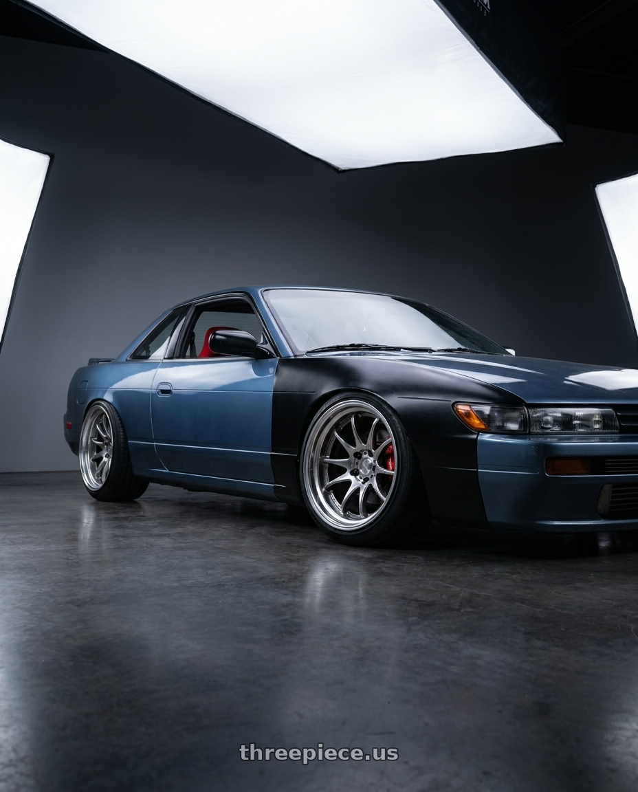 1990 Nissan 240SX Coupe with Work Cr 2P 4x100 17x10.0 +0 GT Silver wheels