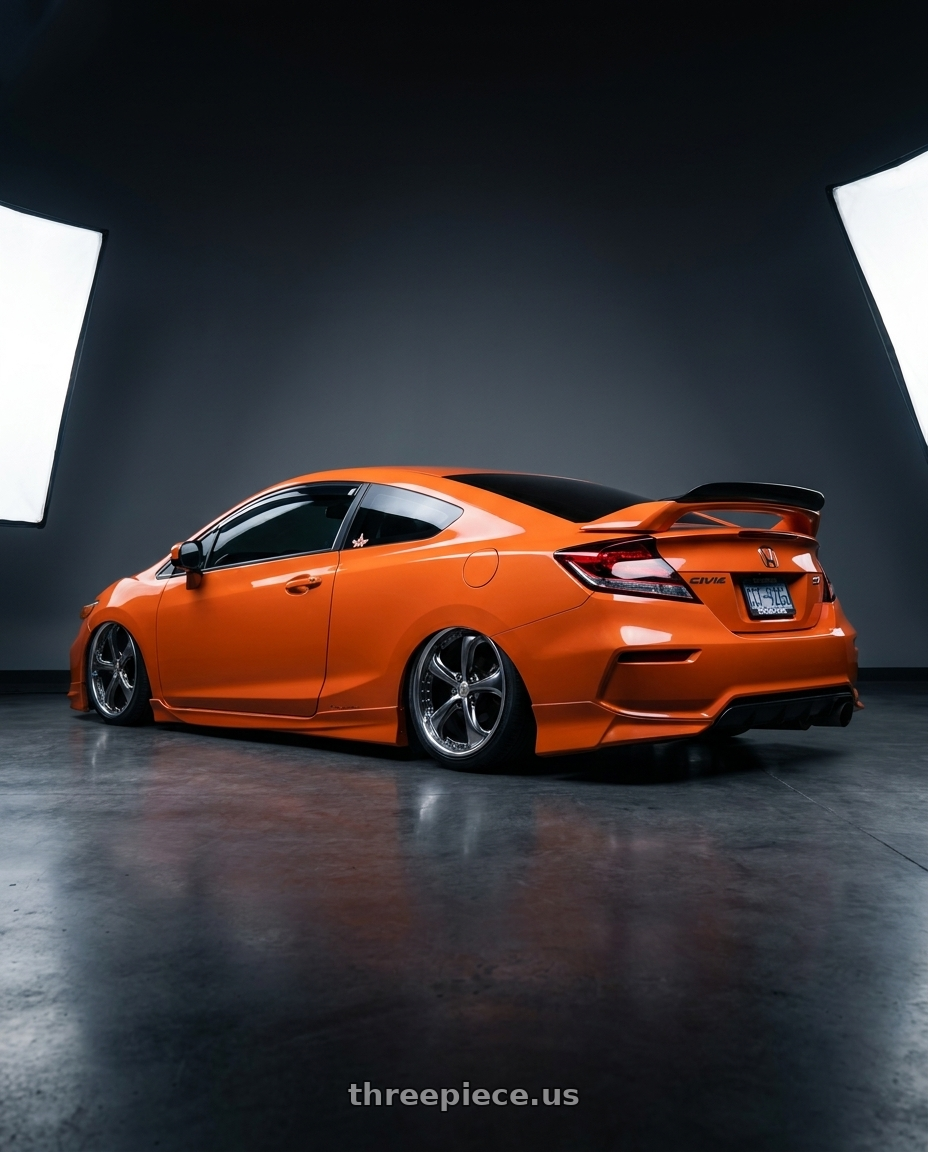 2015 honda civic si coupe  with Work Wheels VS-KF 5x114.3 18x8.5+35 Brilliant Silver Black L Disk FULL REVERSE wheels rear three quarter view slight stretch tires