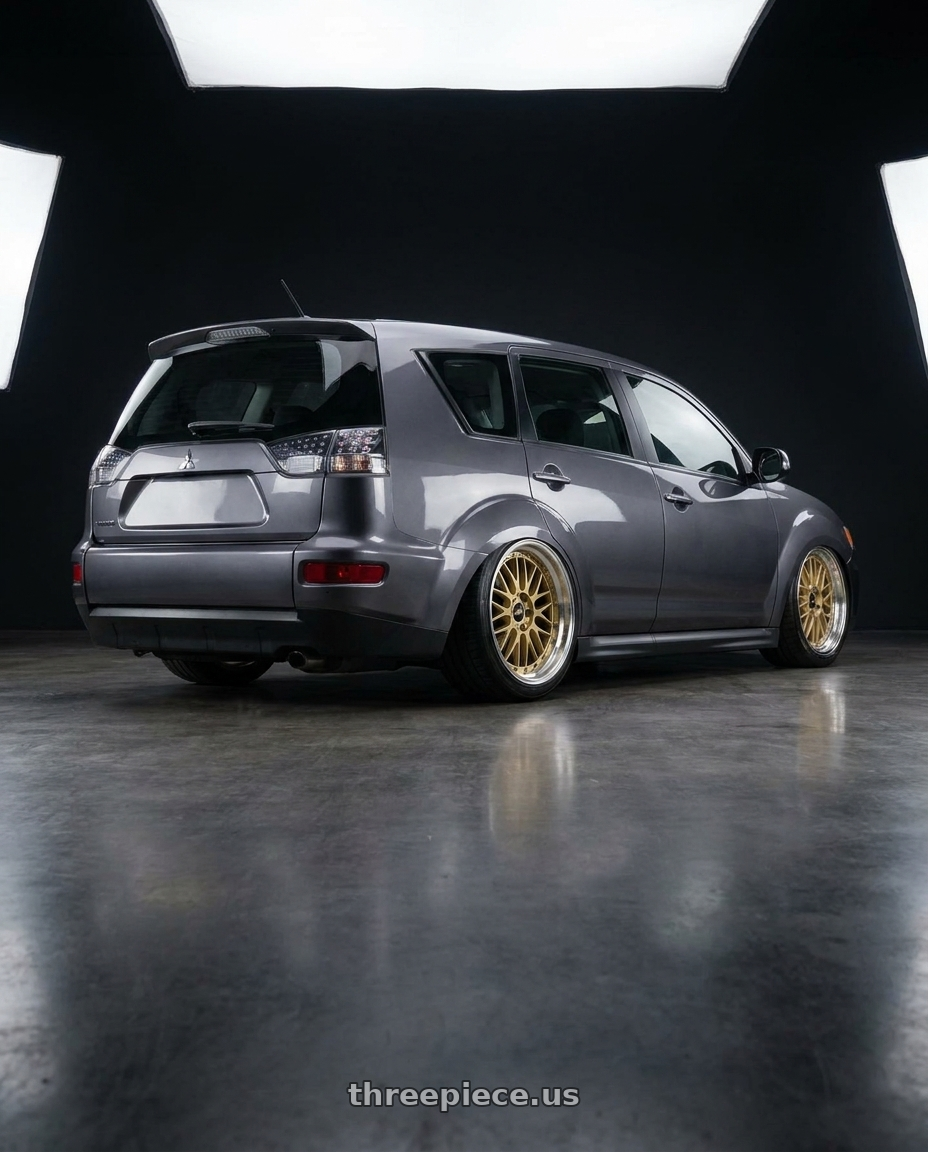 2011 Mitsubishi outlander with BBS LM 5x114.3 18x9.0+42 Gold wheels rear three quarter view slight stretch tires