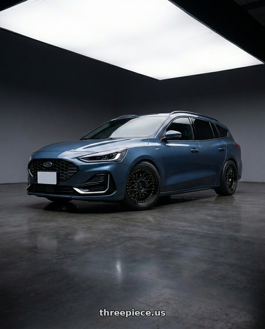 2025 Ford Focus wagon with Aodhan AH05 5x114.3 18x8.5+35 Gloss Black W /Gold Rivets wheels
