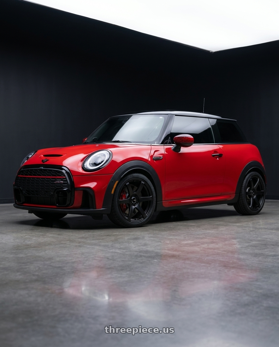 2025 mini jcw red with Enkei T6S 5x114.3 18x8.5+35 Matte Black wheels