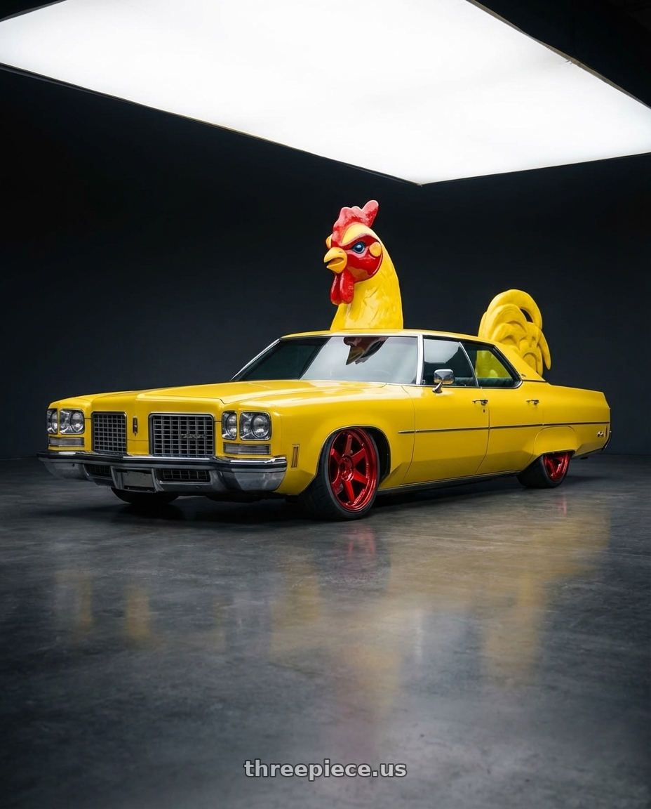 1972 Oldsmobile Ninety Eight with Volk Racing TE37SL 5x120 19x9.5 +21 RED wheels