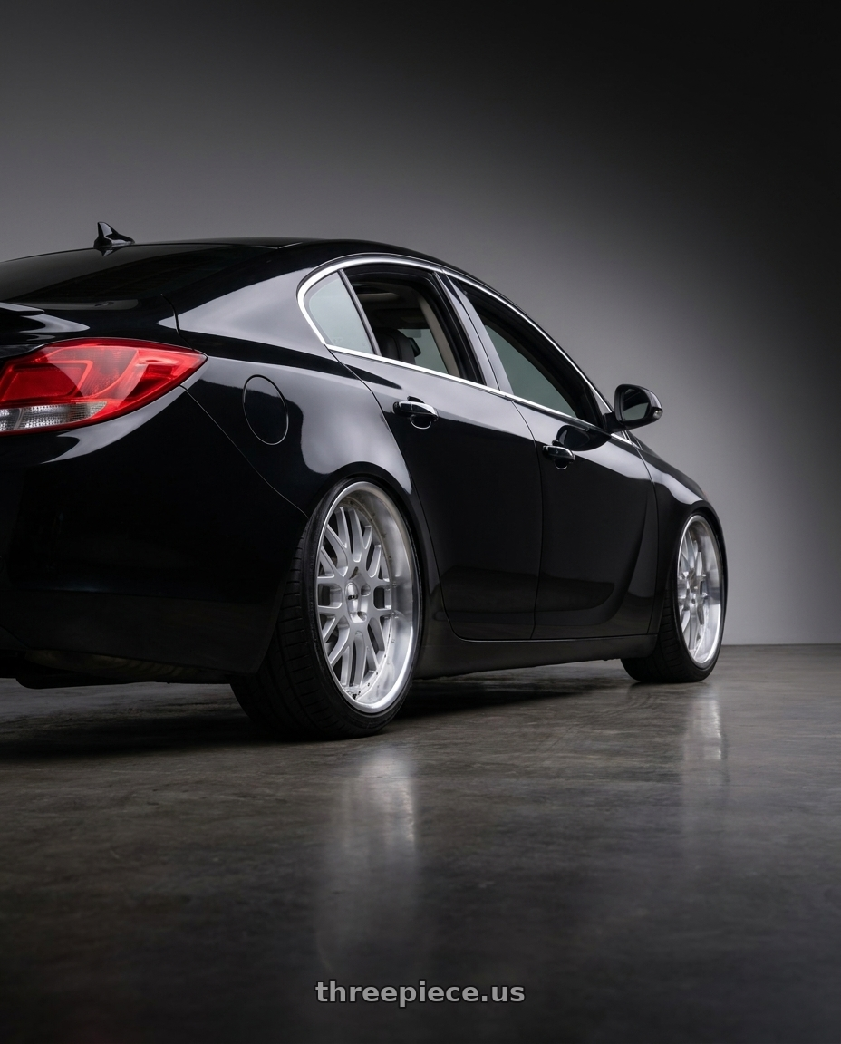 2013 buick regal premium, black onyx with TSW VALENCIA 5X120 20X8.5 +35 SILVER W/ MIRROR CUT LIP wheels rear three quarter view square tires