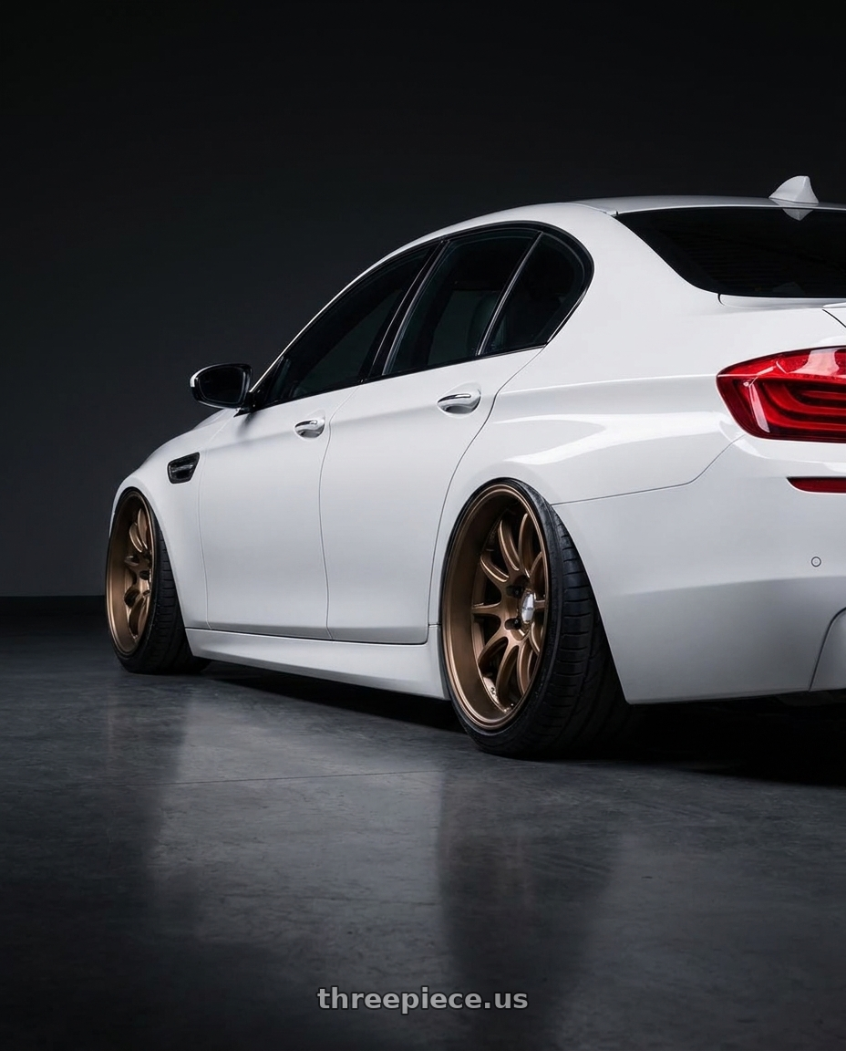 2012 BMW 550i with Work Emotion D9R wheels rear three quarter view extreme stretch tires
