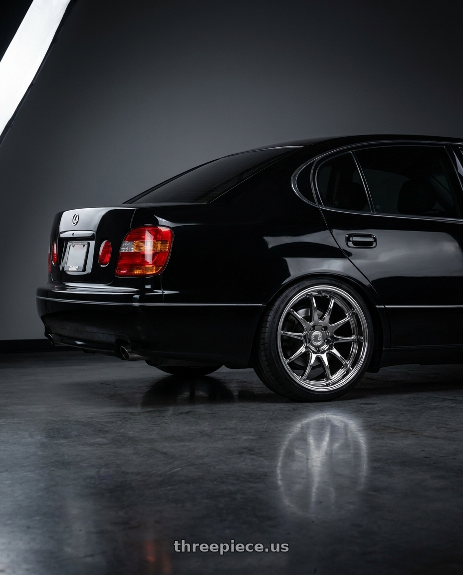 2001 Lexus GS300 with Aodhan DS02 5x114.3 18x9.5+30 Vacuum Chrome wheels rear three quarter view square tires