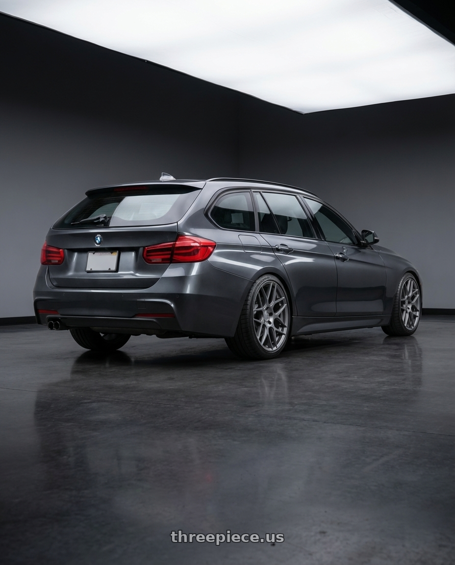 2016 BMW 3 Series F30 with Aodhan AFF2 5x120 19x8.5+35 Matte Gray wheels rear three quarter view square tires