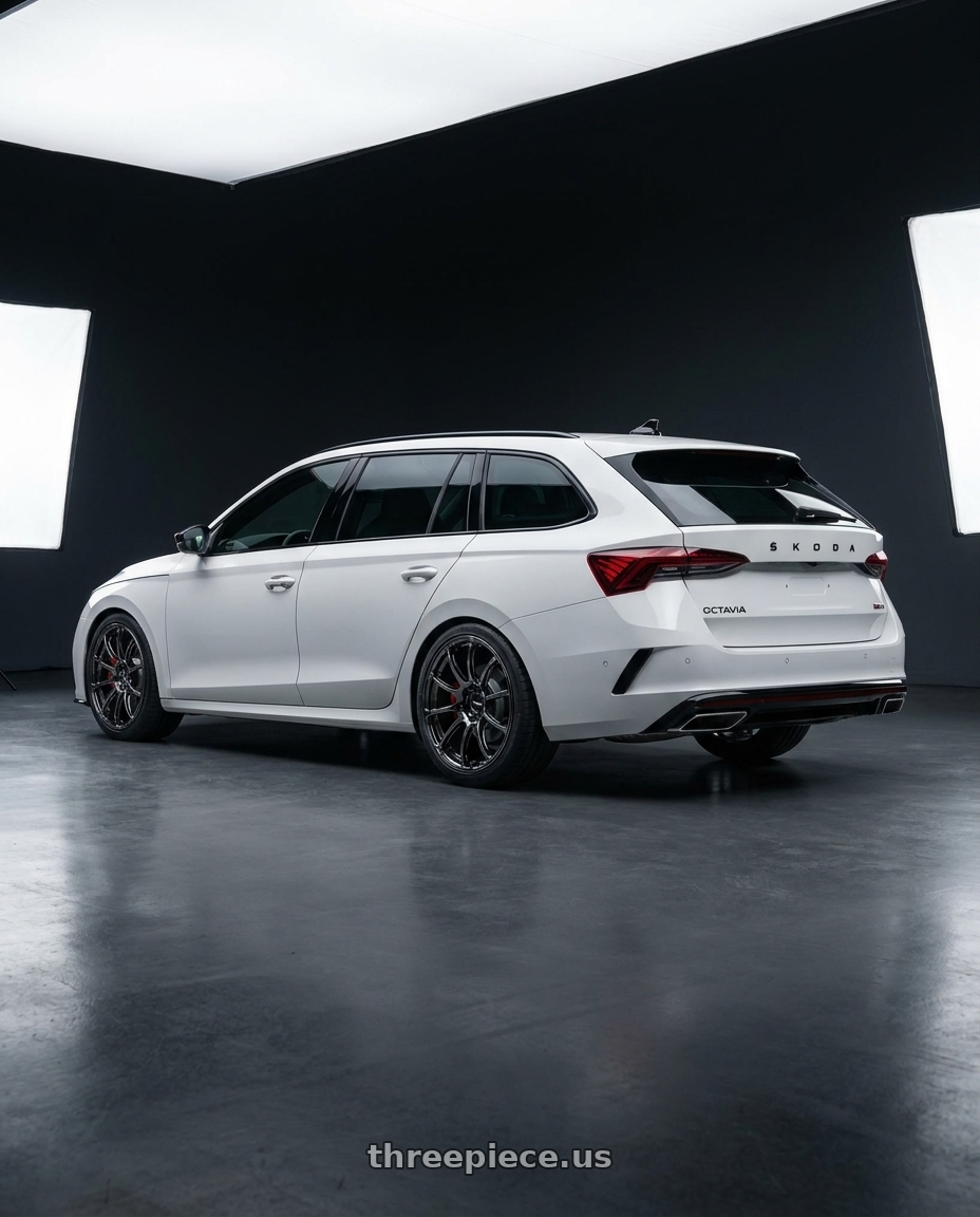 2023 Octavia combi rs  with Advan Racing RSIII 5x112 19x8.5 +45 BLACK CHROME wheels rear three quarter view square tires