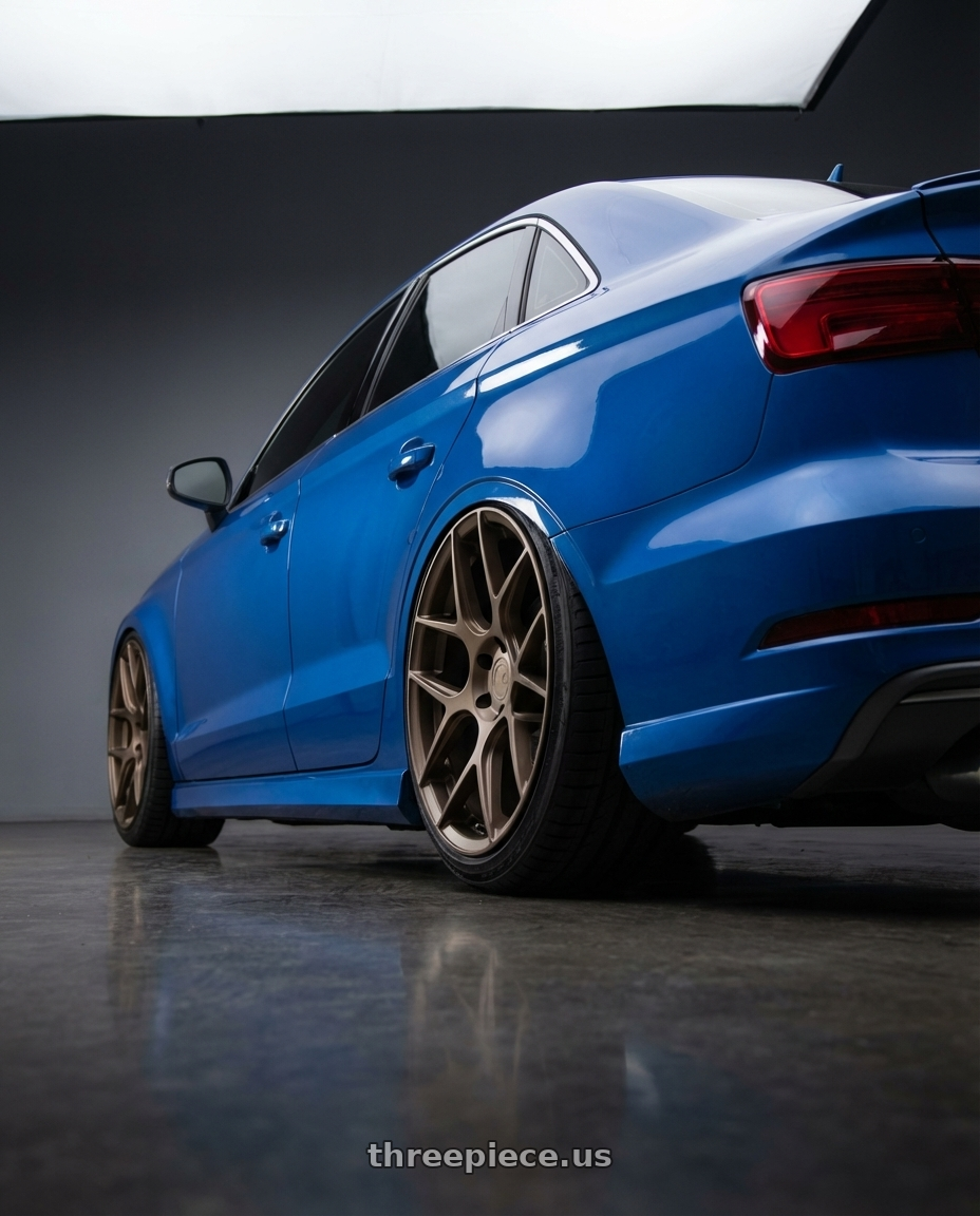 2019 Audi S3 8V with Aodhan AFF2 5x112 19x8.5+35 Matte Bronze wheels rear three quarter view slight stretch tires