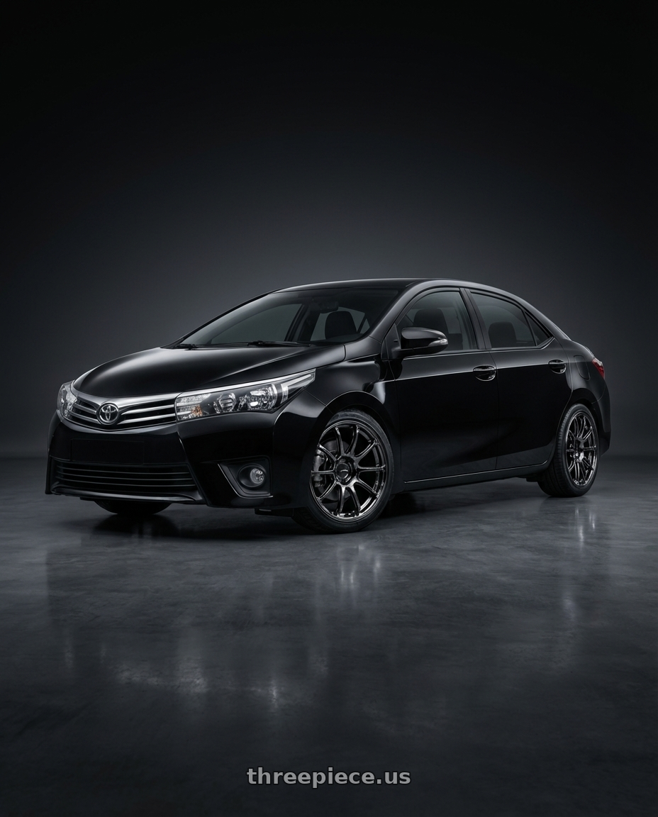 2014 Toyota corolla V E170, black with Advan Racing RSIII 5x114.3 19x8.5 +45 BLACK CHROME wheels