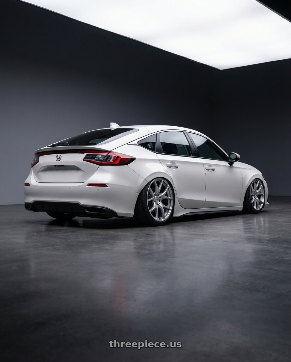 2024 Honda Civic with Ssr Gtv03 5x114.3 19x8.5+38  GLARE SILVER wheels rear three quarter view slight stretch tires