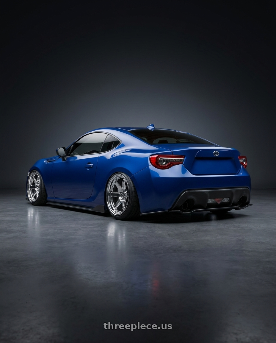 2017 Toyota 86 with ESR Wheels APX6 5x100 18x8.5 +35 Chrome wheels rear three quarter view slight stretch tires