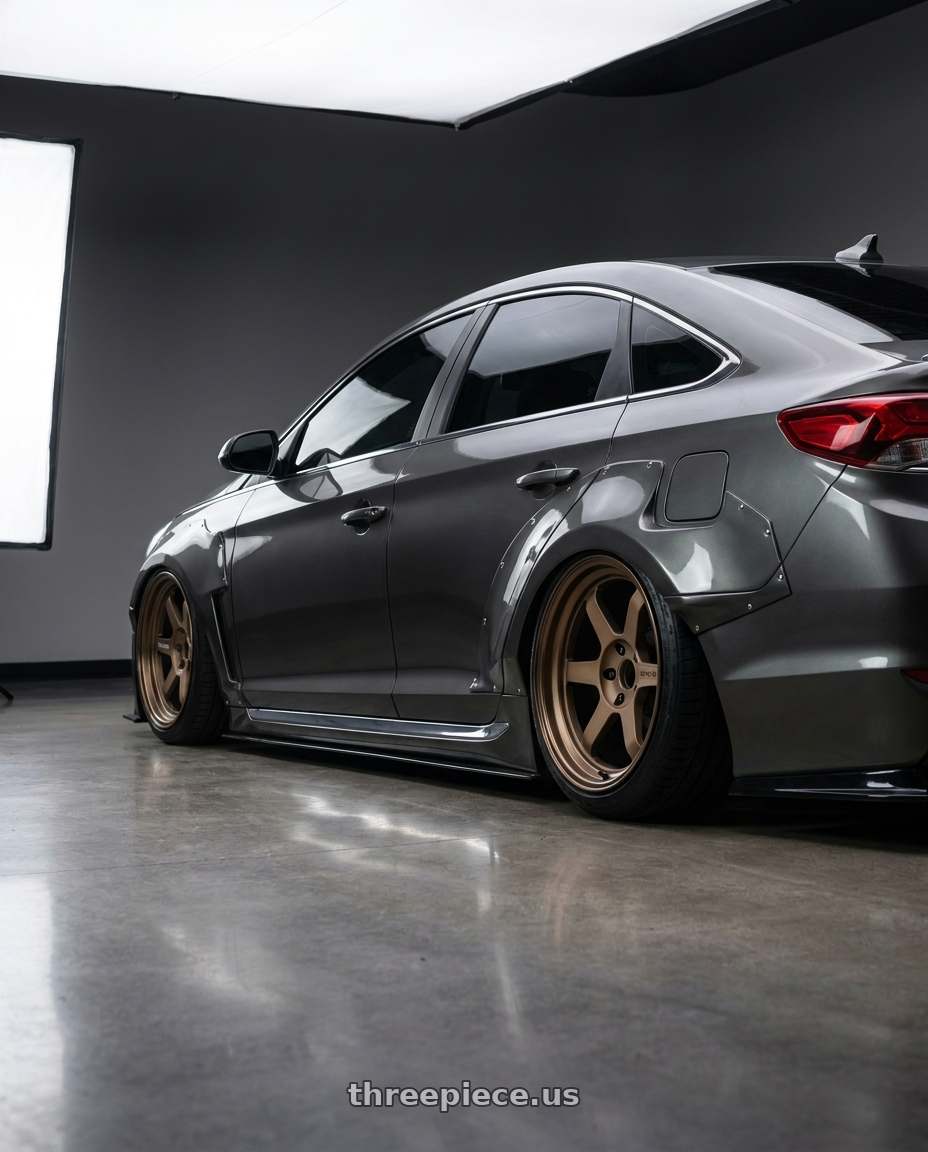 2017 hyundai sonata with Volk Racing TE37V MK-II 5x114.3 18x10.5-25 Bronze wheels rear three quarter view slight stretch tires