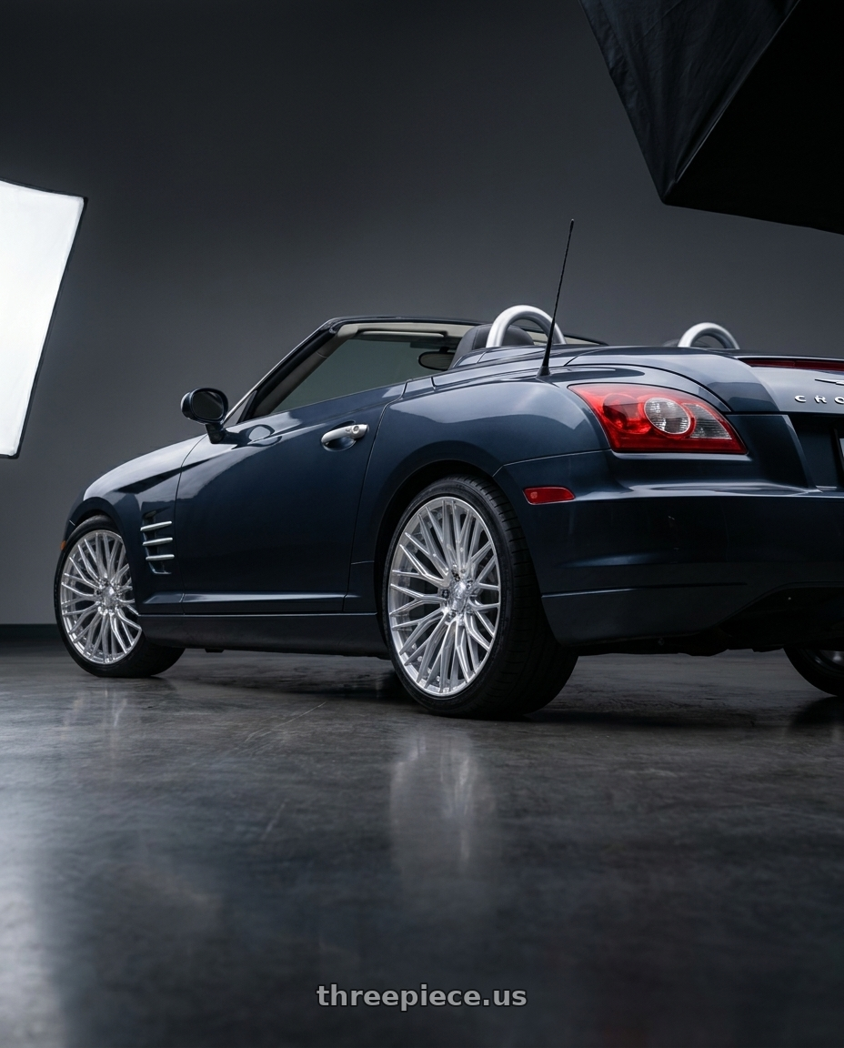 2007 chrysler crossfire with Brada FR100 5x112 20x9 +25 Diamond Silver wheels rear three quarter view square tires