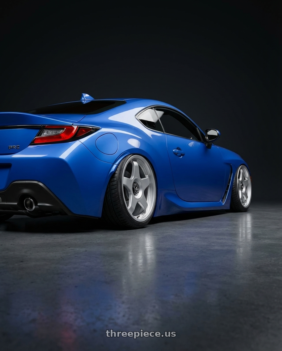 2024 Subaru BRZ with fifteen52 CHICANE 5x114.3 / 5x100 18x8.5 +35 SPEED SILVER (GLOSS SILVER) wheels rear three quarter view slight stretch tires