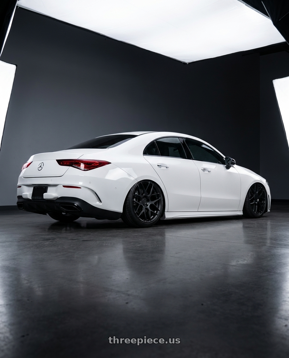 2023 Mercedes-Benz CLA C118 with Aodhan AFF2 5x112 19x8.5+35 Matte Black wheels rear three quarter view slight stretch tires