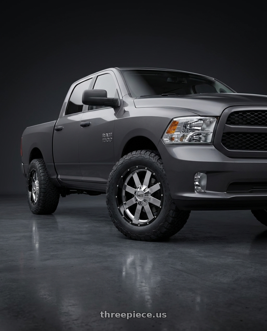 2024 Ram 1500 with Moto Metal MO200 6X139.7 22X10 -18 CHROME CENTER GLOSS BLACK MILLED LIP wheels