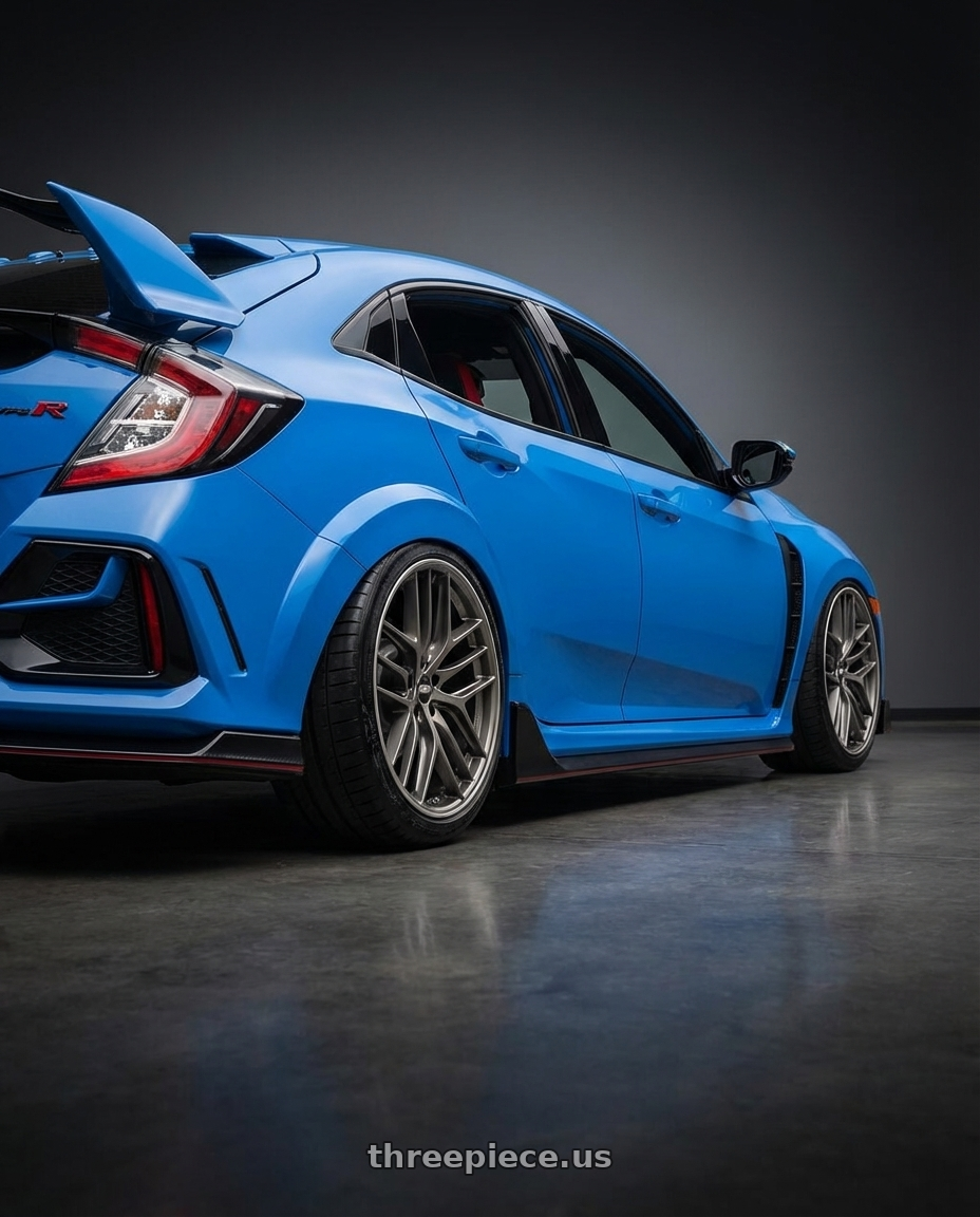 2020 Honda Civic Type R with BBS CC-R 5x120 19x10.0+38 Satin Platinum wheels rear three quarter view slight stretch tires