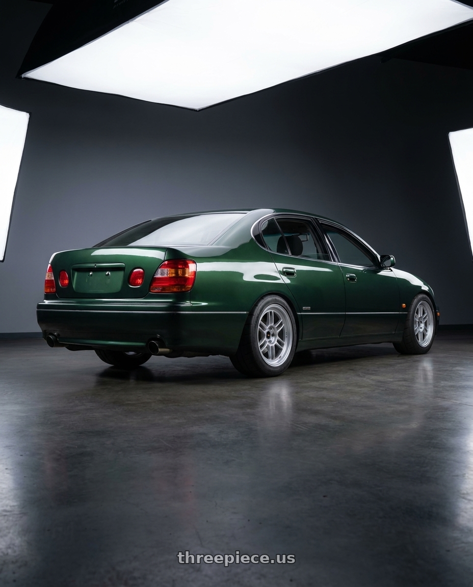 1998 toyota aristo with Enkei RPF1 5x114.3 18x8.5+40 Silver wheels rear three quarter view meaty tires