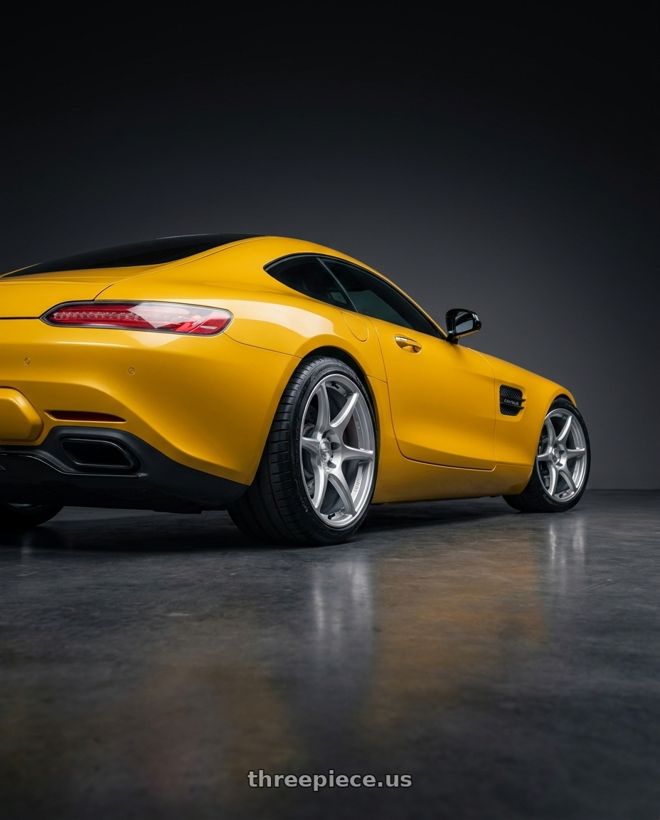 2019 Mercedes-Benz AMG GT with Kansei K11S Tandem 5X112 19x9.5 22 Hyper Silver wheels rear three quarter view square tires