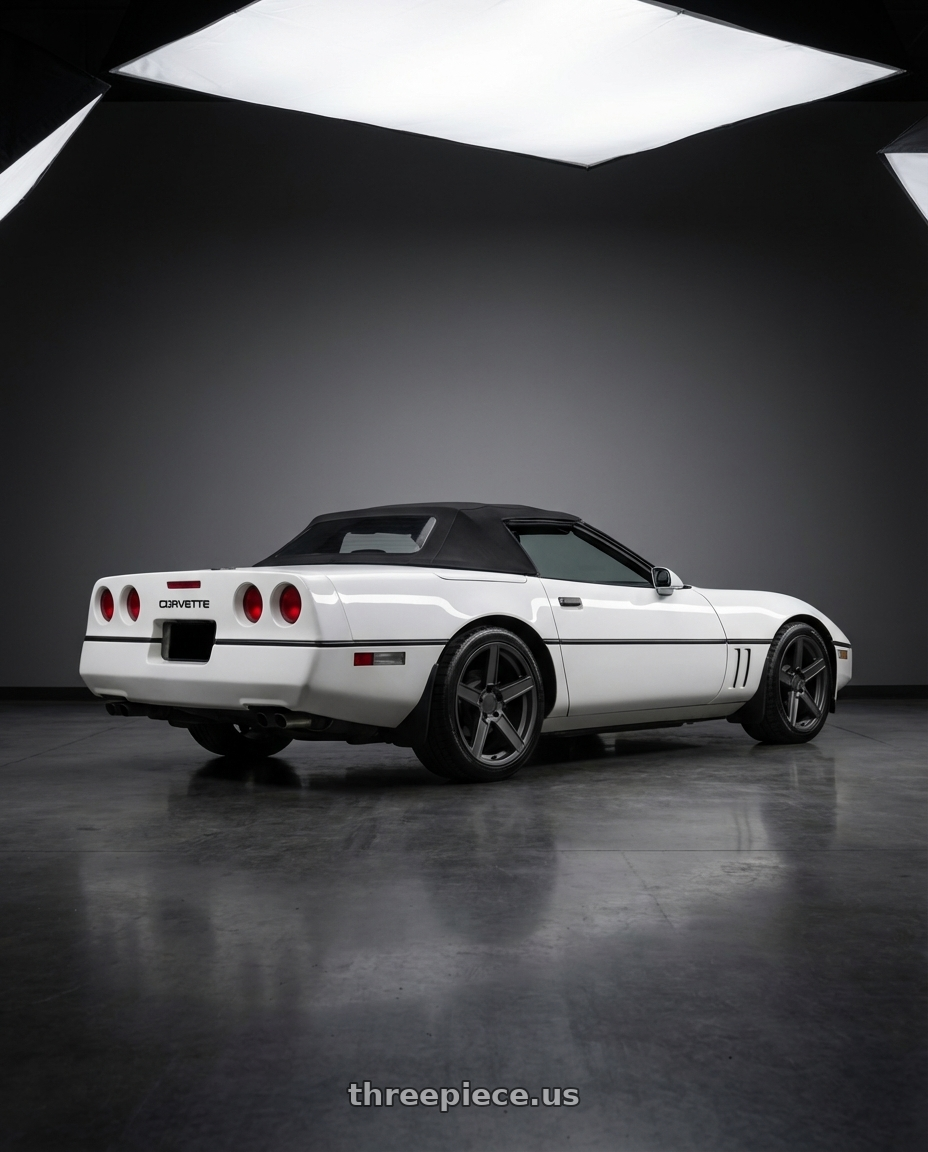 1987 Chevrolet corvette with TSW ASCENT 5X120 17X8 +35 MATTE GUNMETAL W/ GLOSS BLACK FACE wheels rear three quarter view square tires