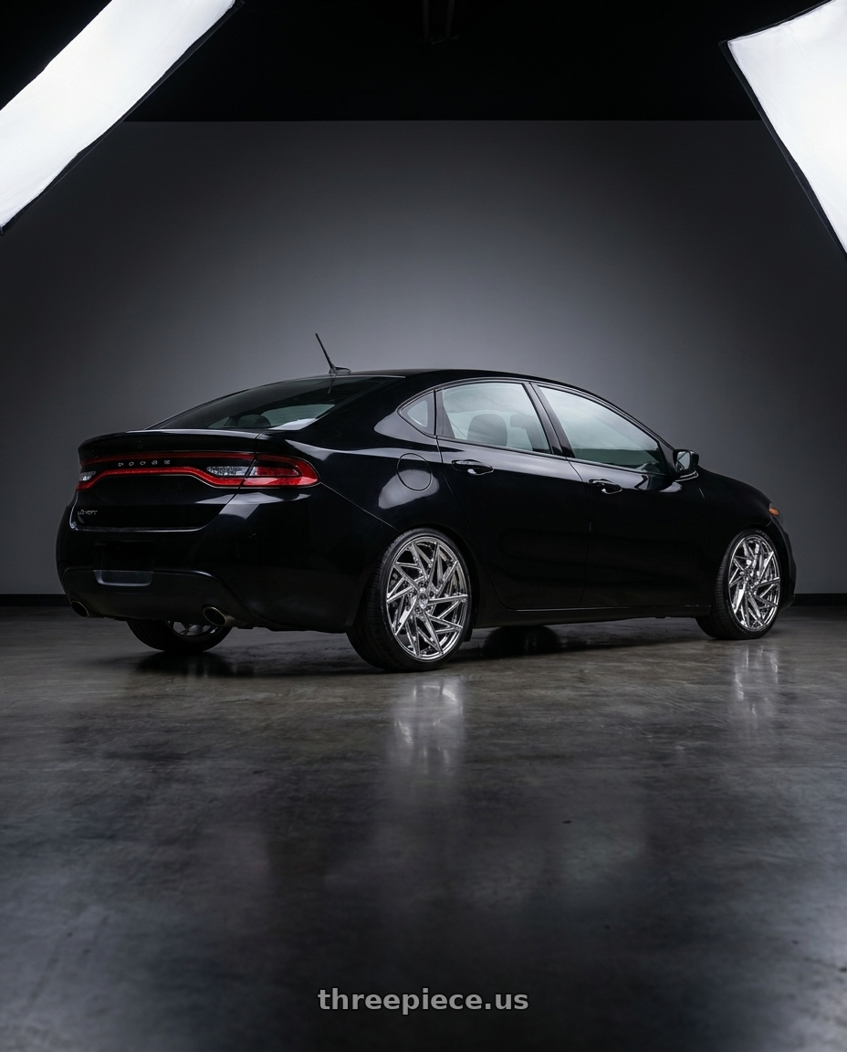 2013 dodge dart with Mazzi Freestyle 377 5x114.3 20x8.5+35 Chrome wheels rear three quarter view slight stretch tires