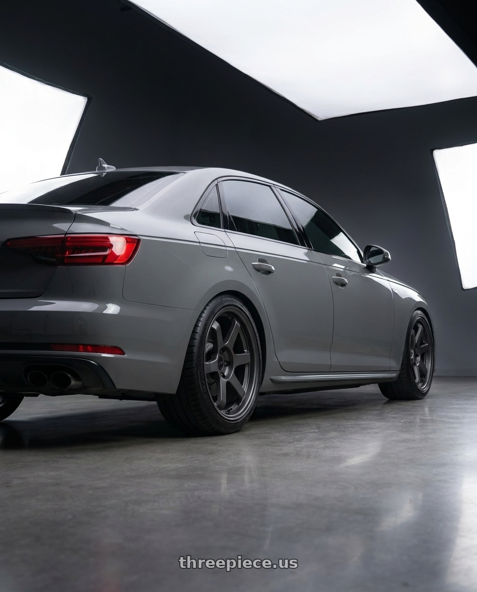 2019 Audi s4 with 9six9 SIX-1 5x112 19X8.5 +35 Carbon Gray wheels rear three quarter view square tires