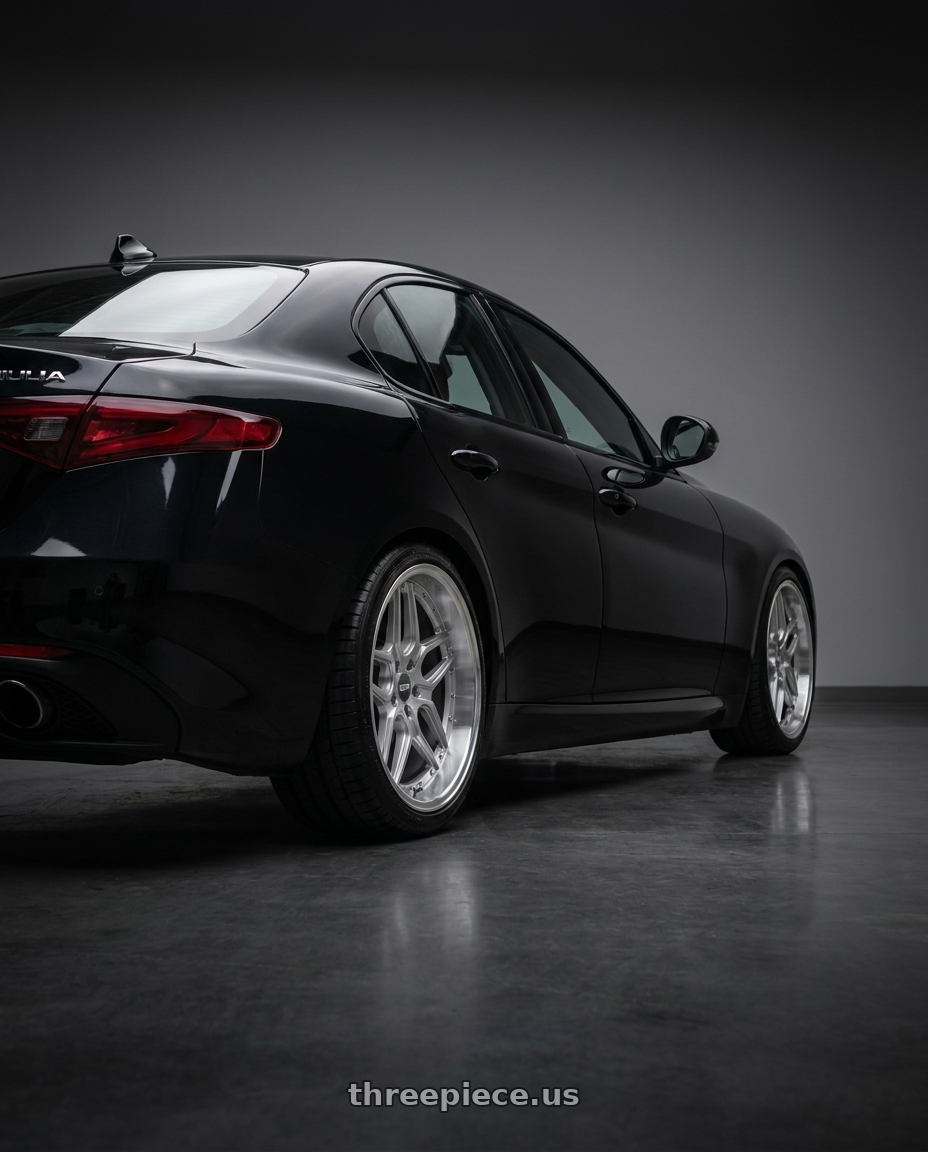2023 Alfa Romeo guilia with ESR Wheels CS SERIES CS15 5x110 19x8.5 +30 Hyper Silver wheels rear three quarter view square tires