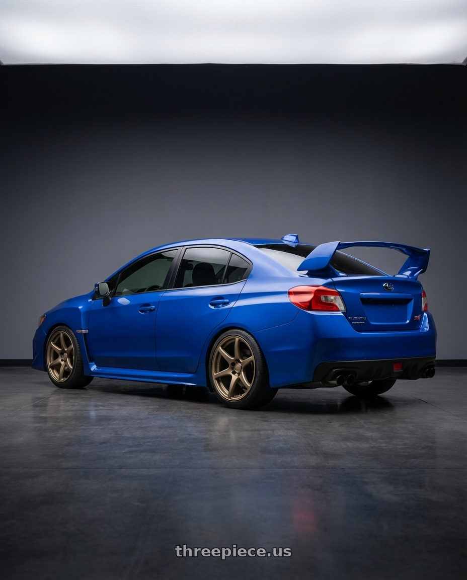 2013 Subaru WRX STI with Kansei K11B Tandem 5x114.3 18x9 12 Bronze wheels rear three quarter view square tires