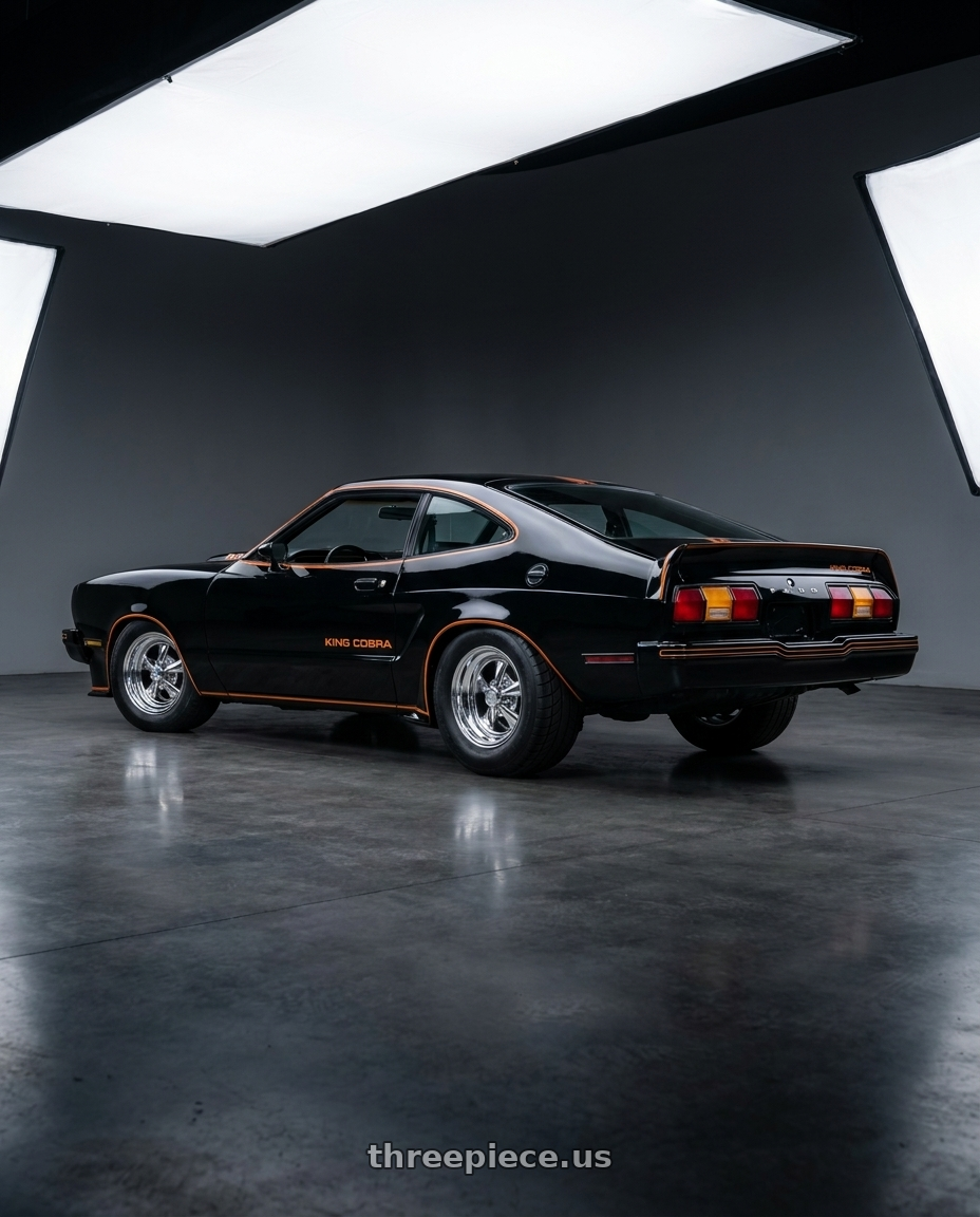 1974 ford mustang king cobra  with Cragar 61C S/S 5x114.3 15x14 -76 Chrome Plated wheels rear three quarter view meaty tires