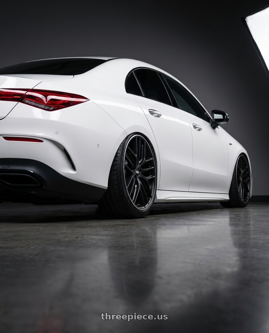 2023 Mercedes-Benz CLA C118 with BBS CC-R 5x112 19x8.0+27 Satin Black wheels rear three quarter view slight stretch tires