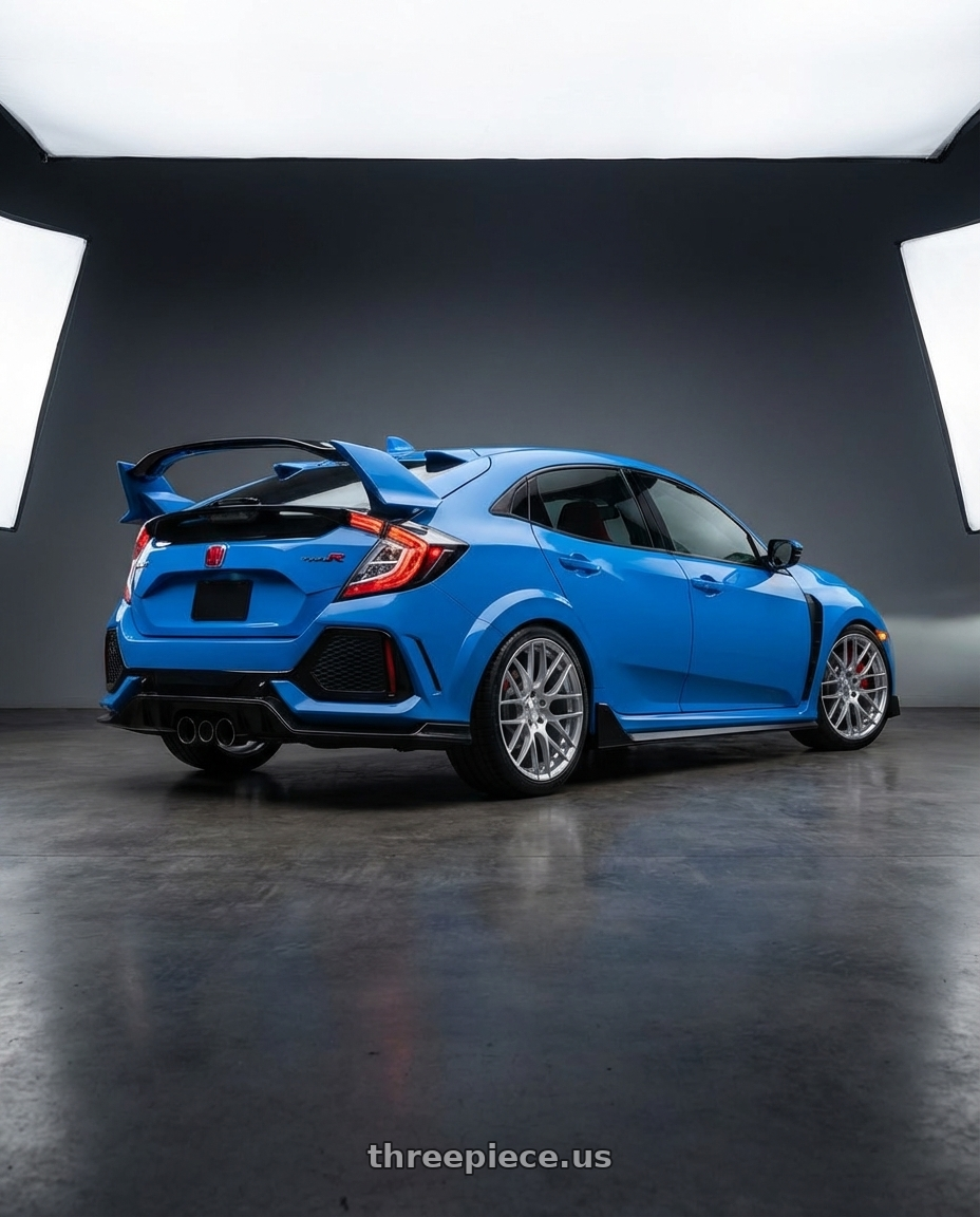 2020 Honda Civic Type R with Avant Garde Wheels M359 5X120 19x9 +35 Hyper Silver wheels rear three quarter view square tires