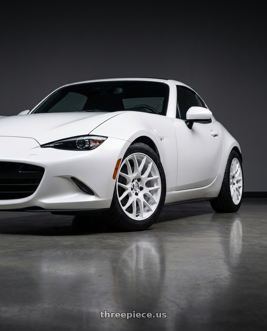 2019 white Mazda miata rf with Work Emotion m8r 4x100 17x7 +38 White wheels