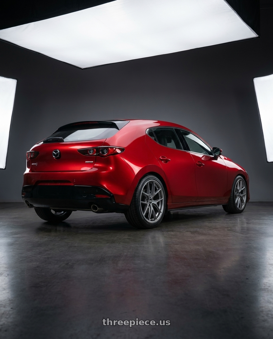 2024 Mazda 3 with BBS CI-R 5x114.3 19x8.5 +43 Platinum Silver Polished Rim Protector wheels rear three quarter view slight stretch tires