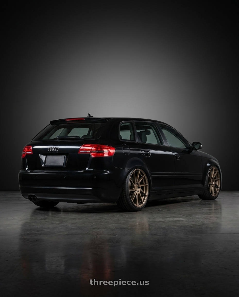 2012 Audi A3 8P with Aodhan AH09 5x112 18x8.5 +35 Matte Bronze wheels rear three quarter view slight stretch tires