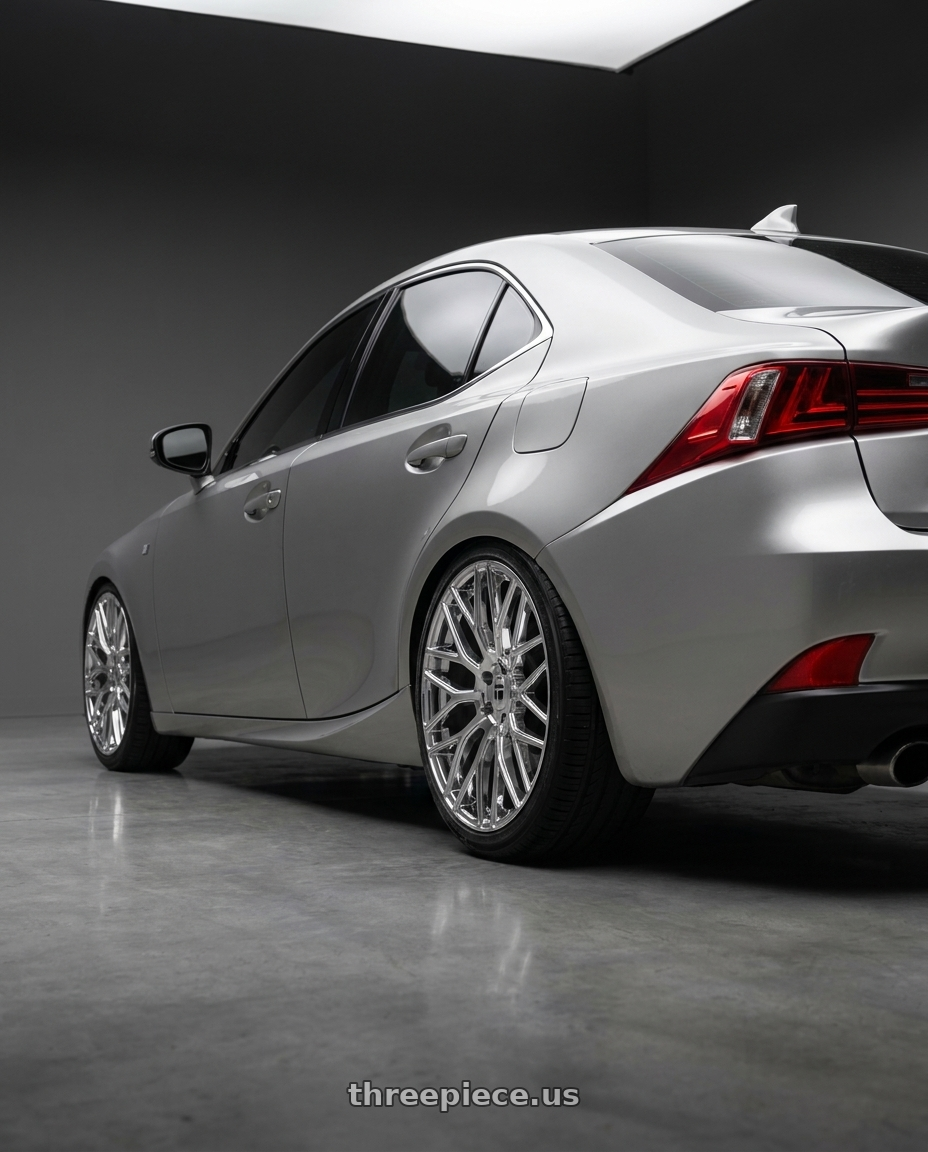 2016 Lexus IS200t with TOUREN TR76 3276 5x114.3 18x8 +35 CHROME wheels rear three quarter view slight stretch tires