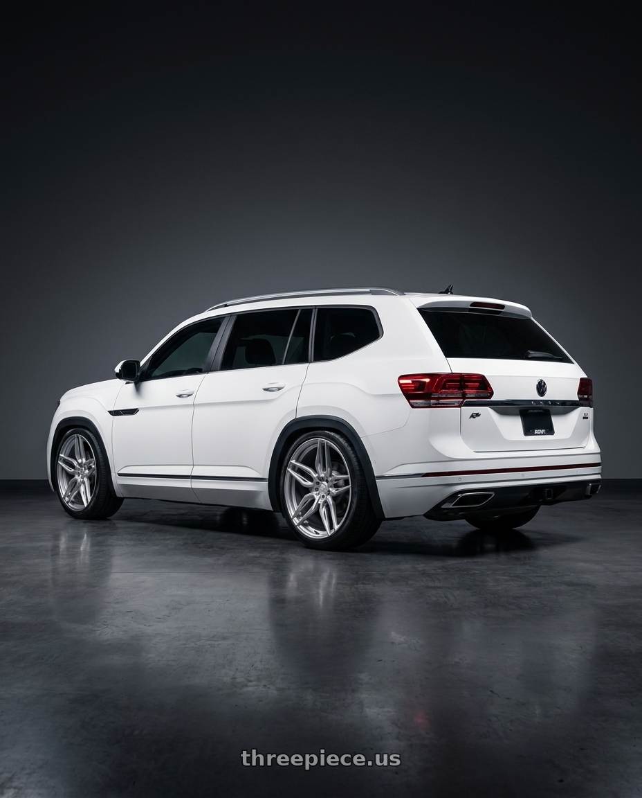 2020 vw atlas rline with ADV.1 ADV005 5x112 20x9 +20 Platinum wheels rear three quarter view slight stretch tires