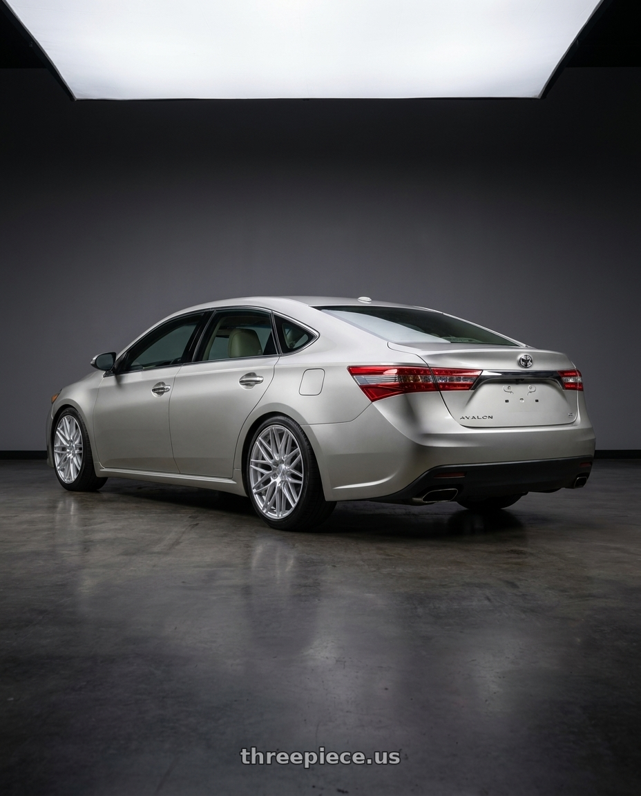 2013 toyota avalon with F1R F103 5x114.3 18x8.5 +38 Brushed Silver wheels rear three quarter view square tires