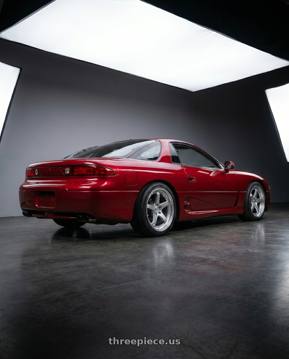 1992 Mitsubishi 3000Gt with KATANA RACING HR05 5x114.3 18x8.5 +35 Chrome wheels rear three quarter view square tires