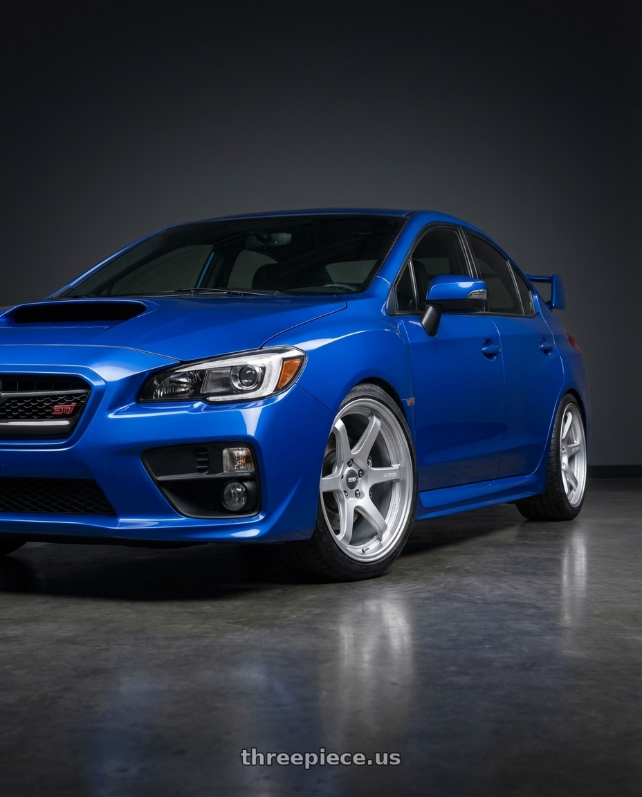 2018 Subaru WRX STI with ESR Wheels APEX SERIES AP6 5x114.3 18x10.5 +22 Hyper Silver wheels front three quarter view lowered stance