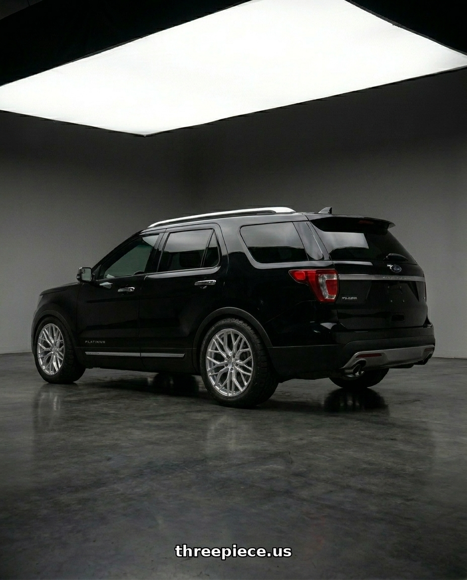 2019 ford explorer platinum  with DOLCE PERFORMANCE MAGARI 5x114.3 22x9 +38 Gloss Silver wheels rear three quarter view square tires