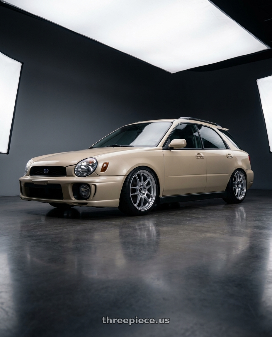 2002 Subaru Wrx with Enkei PF01 5x100 17x8+35 Silver wheels