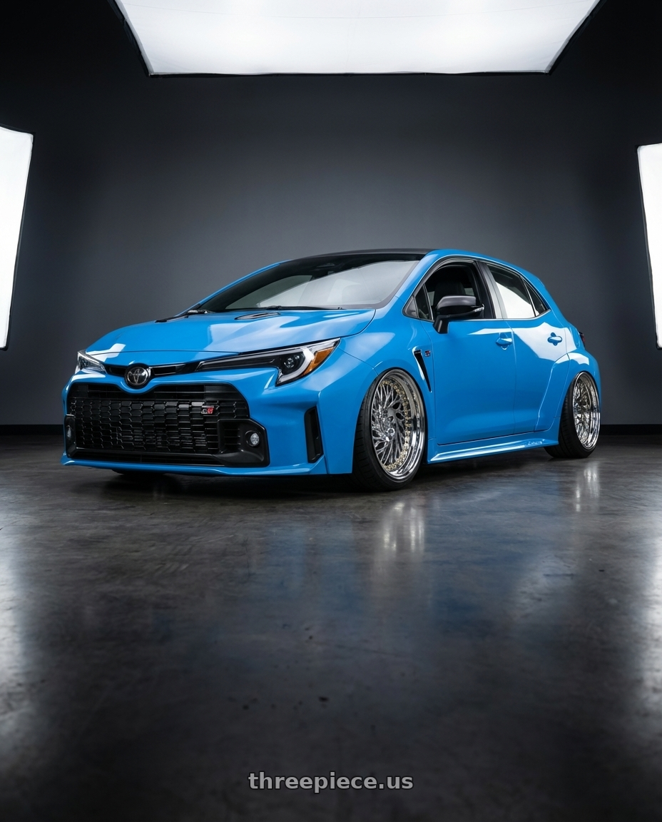 2024 Toyota GR Corolla with Aodhan DS03 5x114.3 18x9.5 +30 Vacuum Chrome w/Gold Rivets wheels
